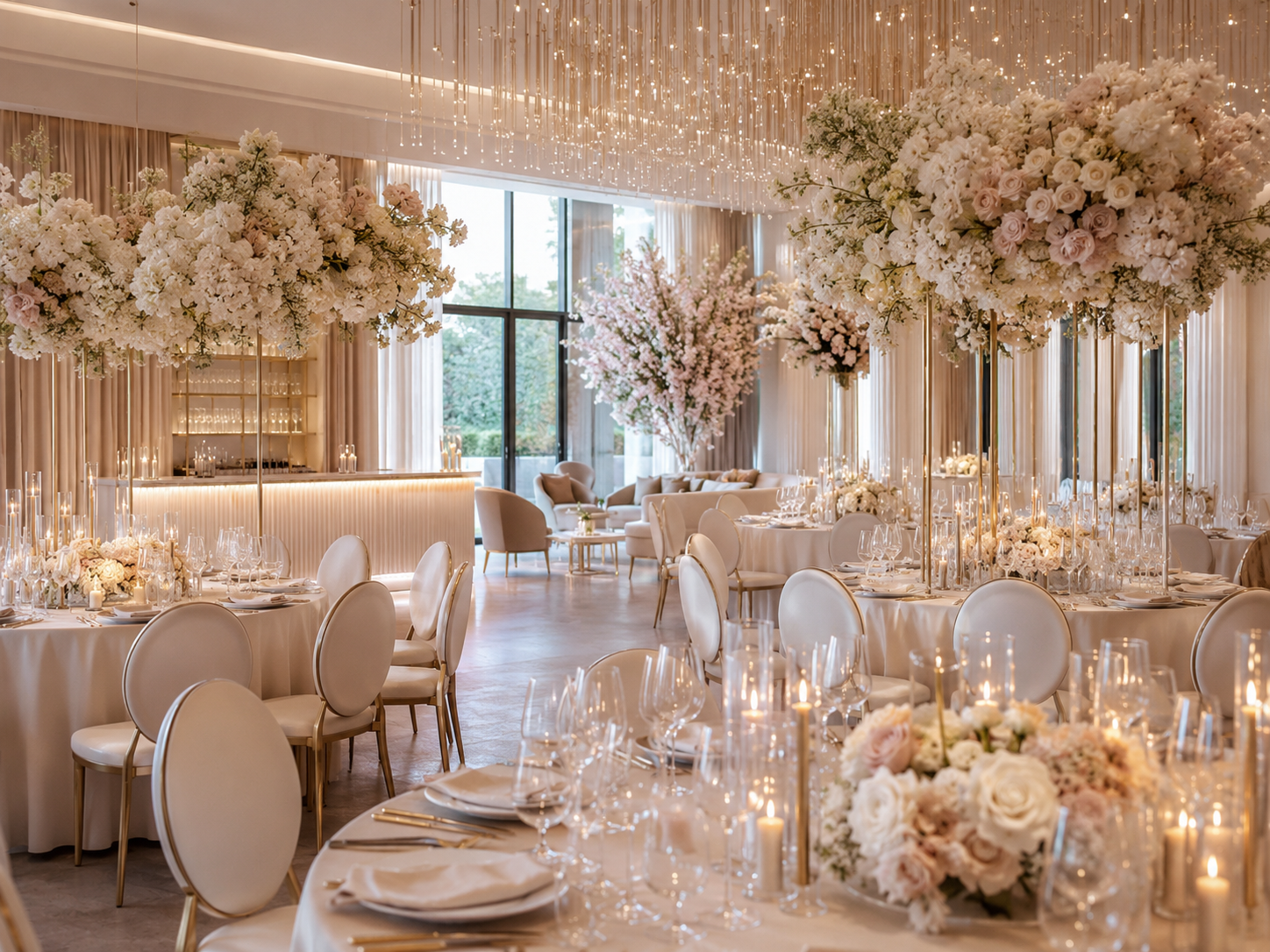 Elegant ballroom filled with florals and light